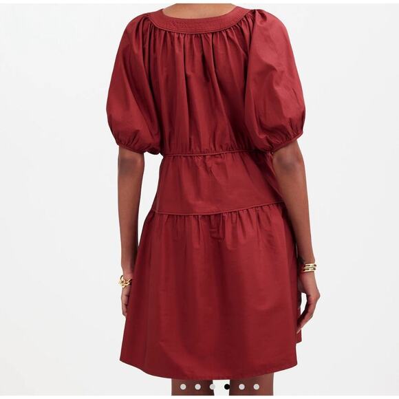 NWT Madewell Puff-Sleeve Mini Dress Poplin Fall Photos Tiered 100% cotton pocket - Picture 10 of 10